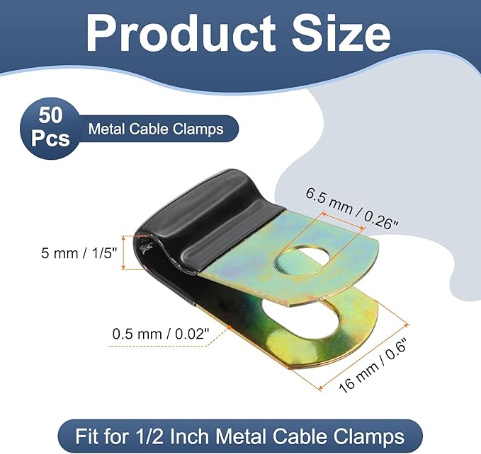 PATIKIL 1/5 Inch Vinyl Coated Cable Clamps, 50 Pack Galvanized Steel Metal Cable Clips Rubber Cushion Insulated Pipe Clamps for Tube Lines Cord Wire Management, Black