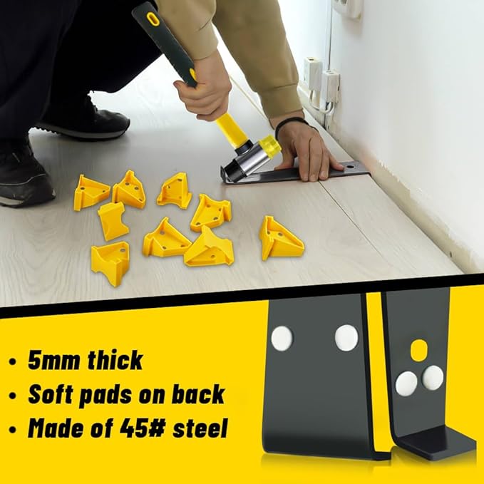 Laminate Flooring Tools, NAACOO LVP Installation Kit, Professional Vinyl Flooring Tools - Tapping Block with Handle, 10” Contour Gauge, Pull Bar, 2 in 1 Spacers, Double-Faced Mallet.
