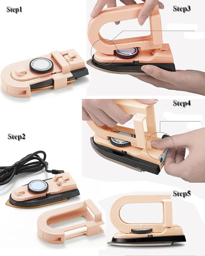 Dual Voltage Travel Iron (100-120V/220-240V) - 3-Temp Steamless Mini Dry Iron for Clothes, Non-Stick 356°F Soleplate with Foldable Handle, 0.8lb Ultra-Lightweight (Pink)