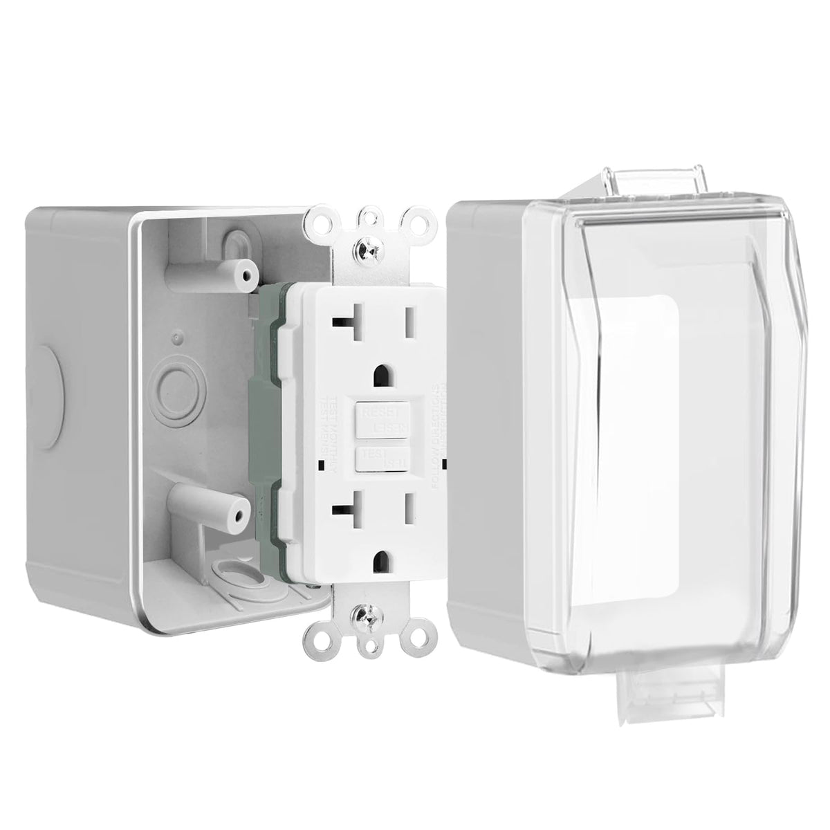 20 Amp GFCI Outdoor Electrical Outlet Box Kit, UL Listed - Image 1