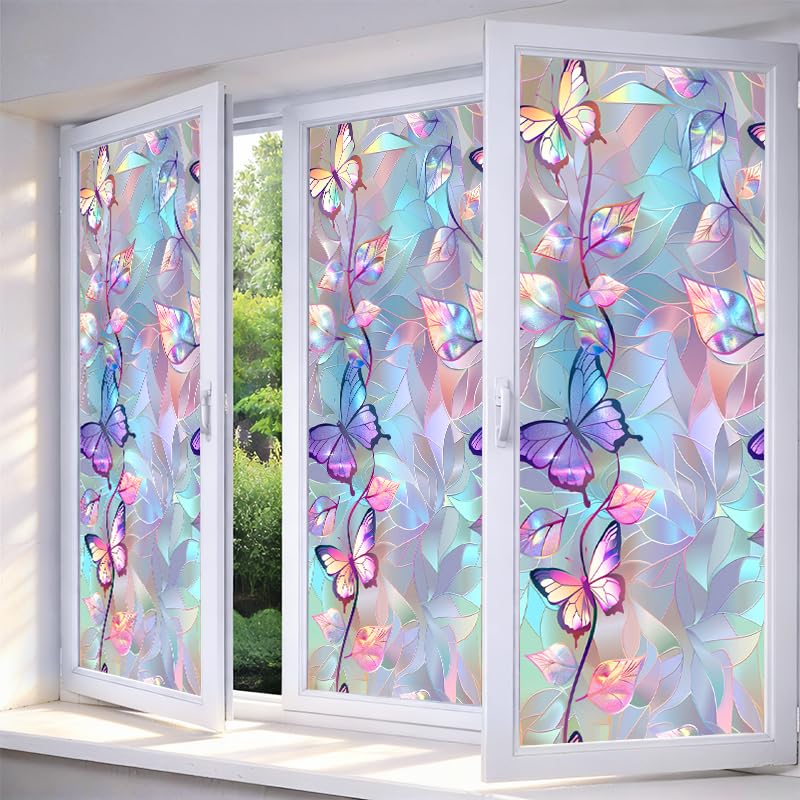 IVN Privacy Window Film Iridescent Butterfly Leaf Vine Window - Image 1