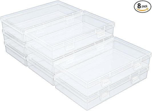 8 Pack Rectangular Clear Plastic Storage Containers Box with Hinged Lid for Beads and Other Small Craft Items (6.5 x 3.74 x 1.18 inch)