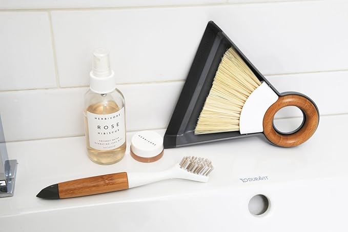 Full Circle and Brush Set, White Tiny Team Mini Dustpan & Tough Stuff All-Purpose Scrub Brush, White 4.45" x 5.12" x 3.82"