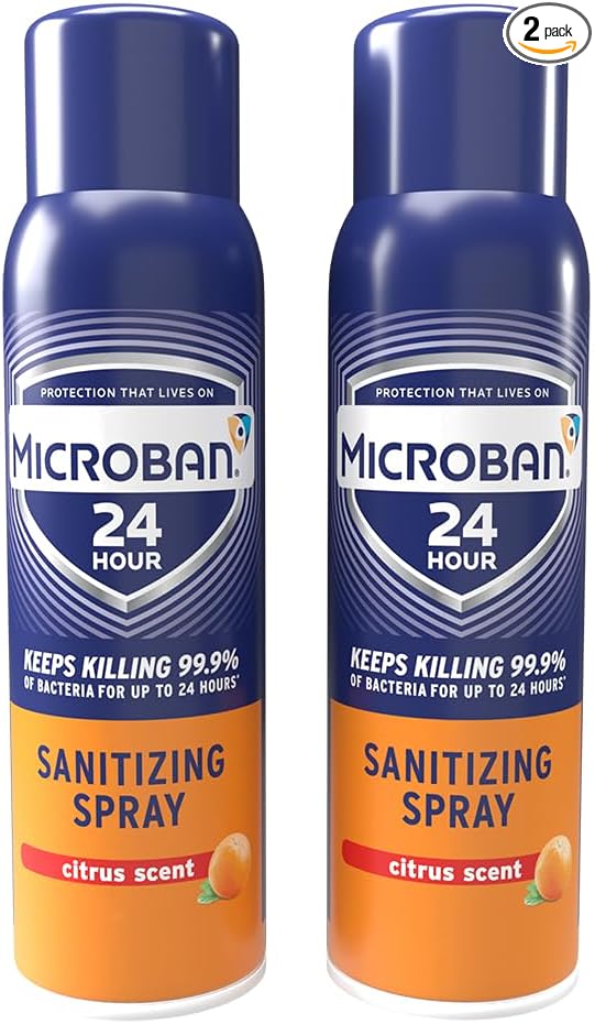 MICROBAN Sanitizing Spray, 15 oz., 2 Pack, Citrus, Penetrates Soap Scum, Greasy Soils and Reduces Odors, Keeps Killing 99.9% of Bacteria on Hard, Non-Porous Surfaces in Your Home for up to 24 Hours