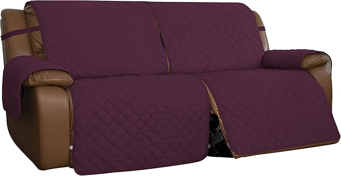 Easy-Going Oversized Loveseat Recliner Cover, Reversible Couch Cover for Double Recliner, Split Sofa Cover for Each Seat with Elastic Straps for Kids, Dogs, Pets(Oversized 2 Seater, Wine/Beige)