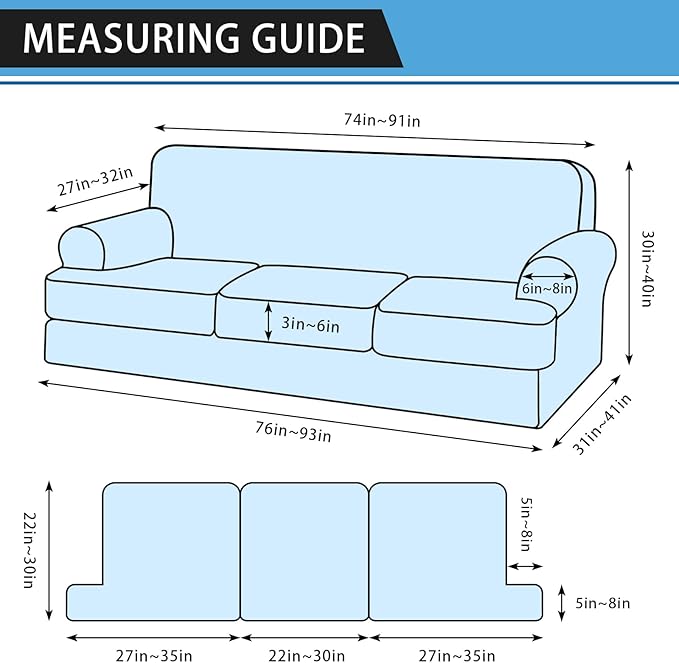 4-Piece T Couch Cover - Leather Look Slipcovers for 3 Cushion Sofa, Washable, Grey