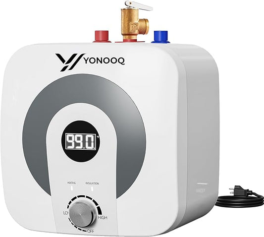 4 Gallon Mini Tank Electric Water Heater, 1500W 110V, Under Sink Water Heater with Digital Display & Pressure Relief Valve, Hot water heater for Kitchen Bathroom RV Camper, 1/2 NPT Inlet/Outlet Port