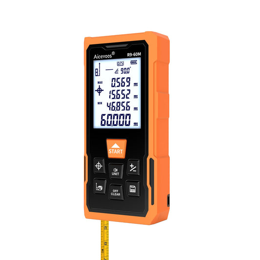 R9 Laser Measure 60m/196ft with Large Backlit Screen - Image 1