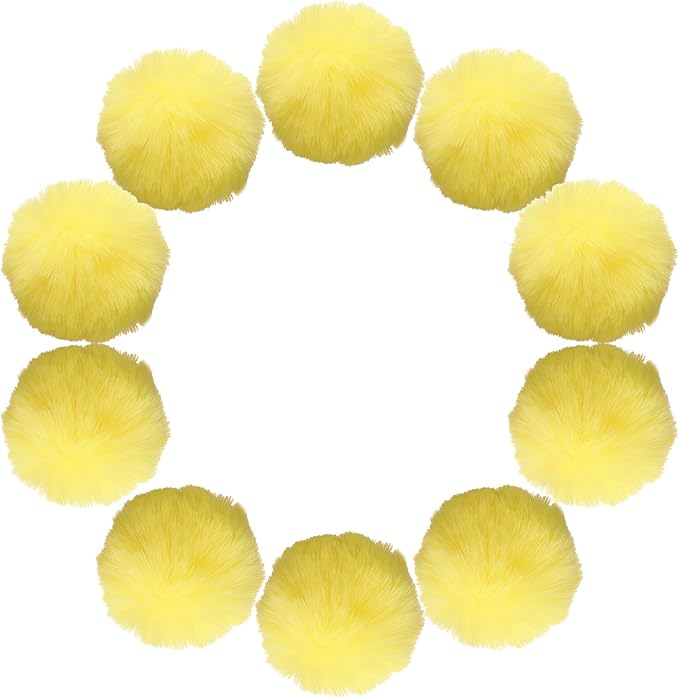 uxcell 3.5 Inch Faux Fur Pom Pom Balls, 10 Pcs Yellow Fluffy Soft Faux Fur Pom Poms for Hats with Elastic Loop for DIY Knitting Hats Keychain Scarves Gloves Bags Shoes Accessories