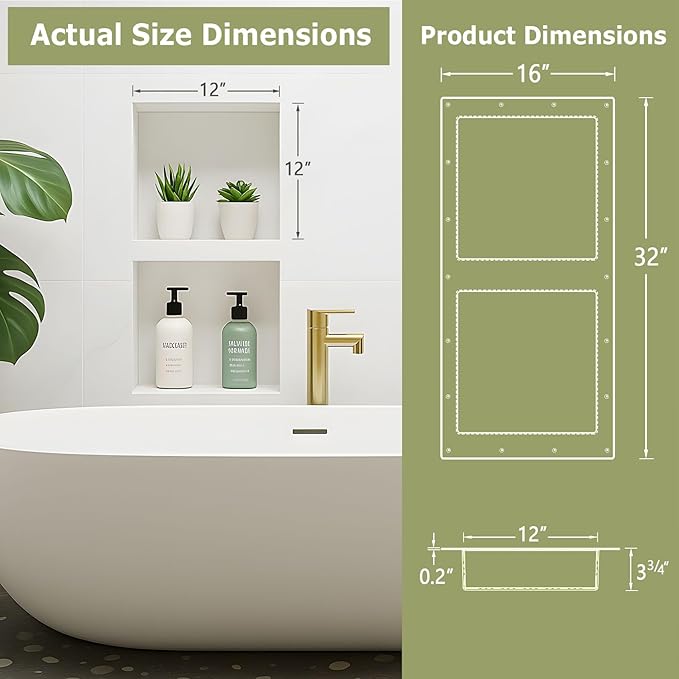 Suteck 32" x 16" Double Shelf Shower Niche Ready for Tile Waterproof Leak-Proof Bathroom Indoor Recessed Niche Storage Washing Toiletries Bottles