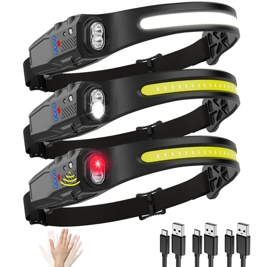 3Pack 7Modes LED Headlamp Rechargeable with Red Light for Adults - Image 1