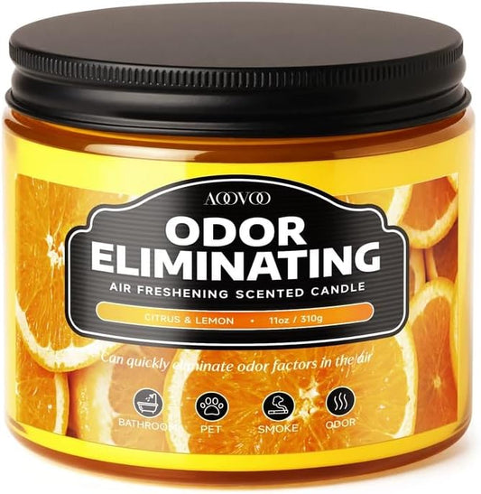 AOOVOO Citrus Lemon 11oz Large Odor Eliminating Highly Fragranced Candle - Eliminates 95% of Smoke, Food, Pet and Other Smells Quickly, Air Freshing Soy Candles, Up to 50 Hours Burn time