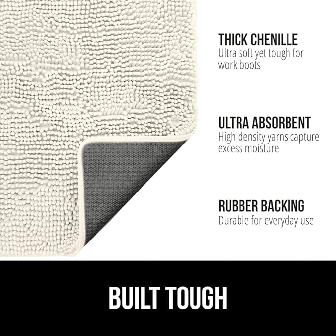 GORILLA GRIP SoakSTOPPER Dog Door Mat, 30x20 Machine Washable Rug Absorbent Doormat Captures Moisture Mud Dirt, Quick Dry Soft Chenille Entryway Rugs Indoor Entrance Mats for Dog Paws, Cream