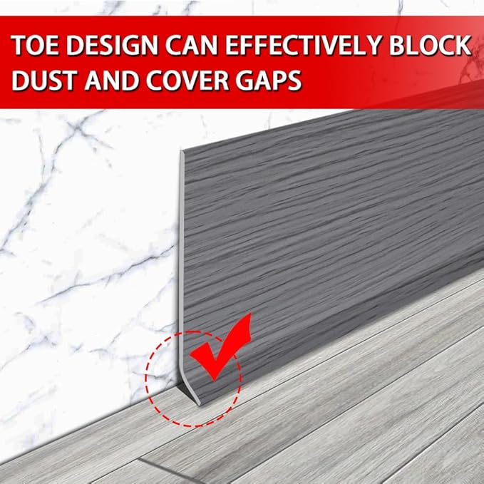FONUNO Vinyl Wall Base Baseboard Molding Trim 4" Flexible Self Adhesive Rubber Wall Base Moulding Trim Peel and Stick Design, 4 Inch x 60 Feet, Medium Grey Wood Grain