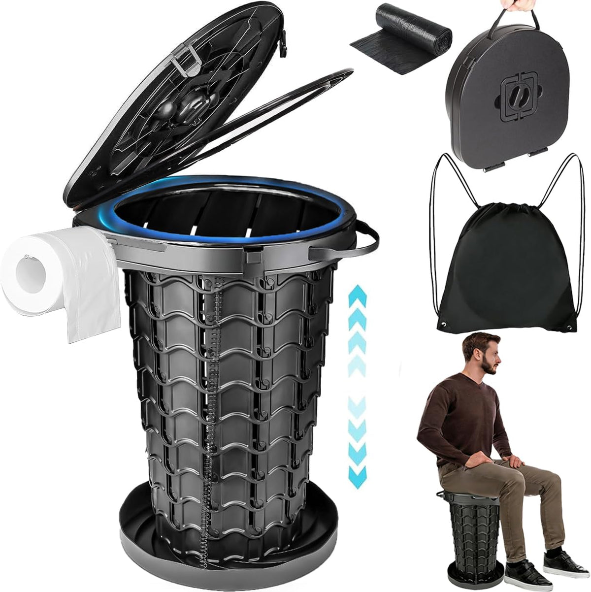 XXL 18.7" Portable Camping Toilet with Carring Handle - Image 1