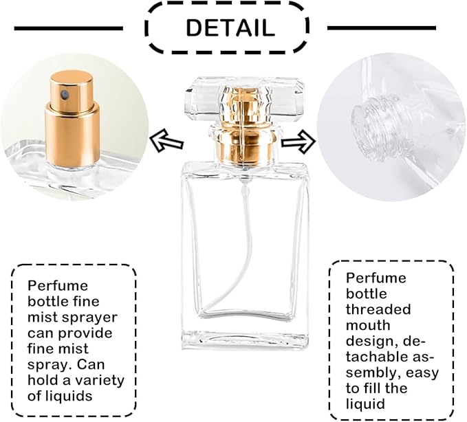 Empty Perfume Bottle Refillable 24PCS 30ml Glass Clear Travel Spray Atomizer Bottle Container Perfume Fine Mist Spray Pump Bottle Dispenser for Essential Oil Liquid (Square 30ml-24PCS)