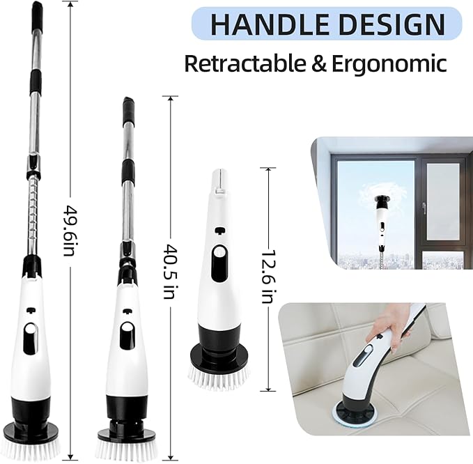 PUNOMO Electric Spin Scrubber, 2026 Upgraded Cordless Cleaning Brush Bathroom Scrubber with 8 Replaceable Brush Heads, Adjustable Long Handle Power Scrubber for Bathtub Shower Kitchen Floo