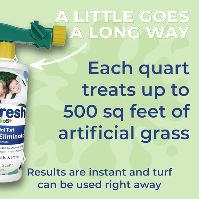 TurFresh BioS+ Artificial Turf Pet Odor Eliminator – Enzyme Concentrate for Dog Urine and Feces for Artificial Grass, Kennels & Outdoor Surfaces – Safe for Kids, Pets & Plants – 32 oz Bottle