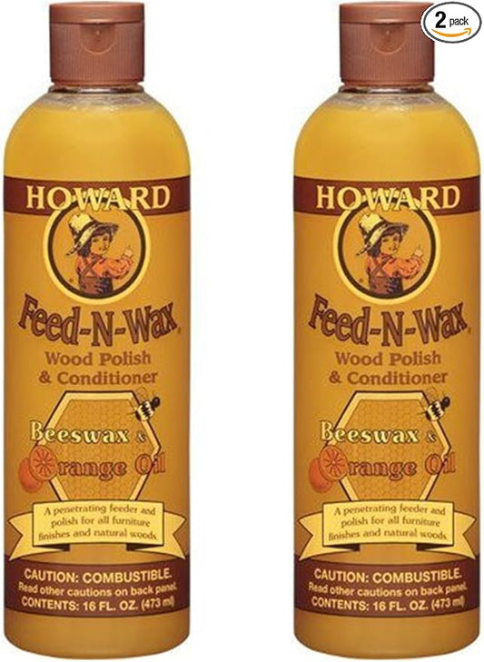 HOWARD Feed n Wax Wood & Conditioner Beeswax Polish, Orange, 16 Fl Oz, Pack of 2