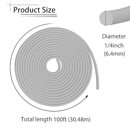 Backer Rod 1/4 Inch, 100' EPDM Rubber Caulk Saver Backer Rod Foam Strip Rope Seal for Concrete Joints, Wall Cracks, Driveway and Joint Fillers(Gray, 100')