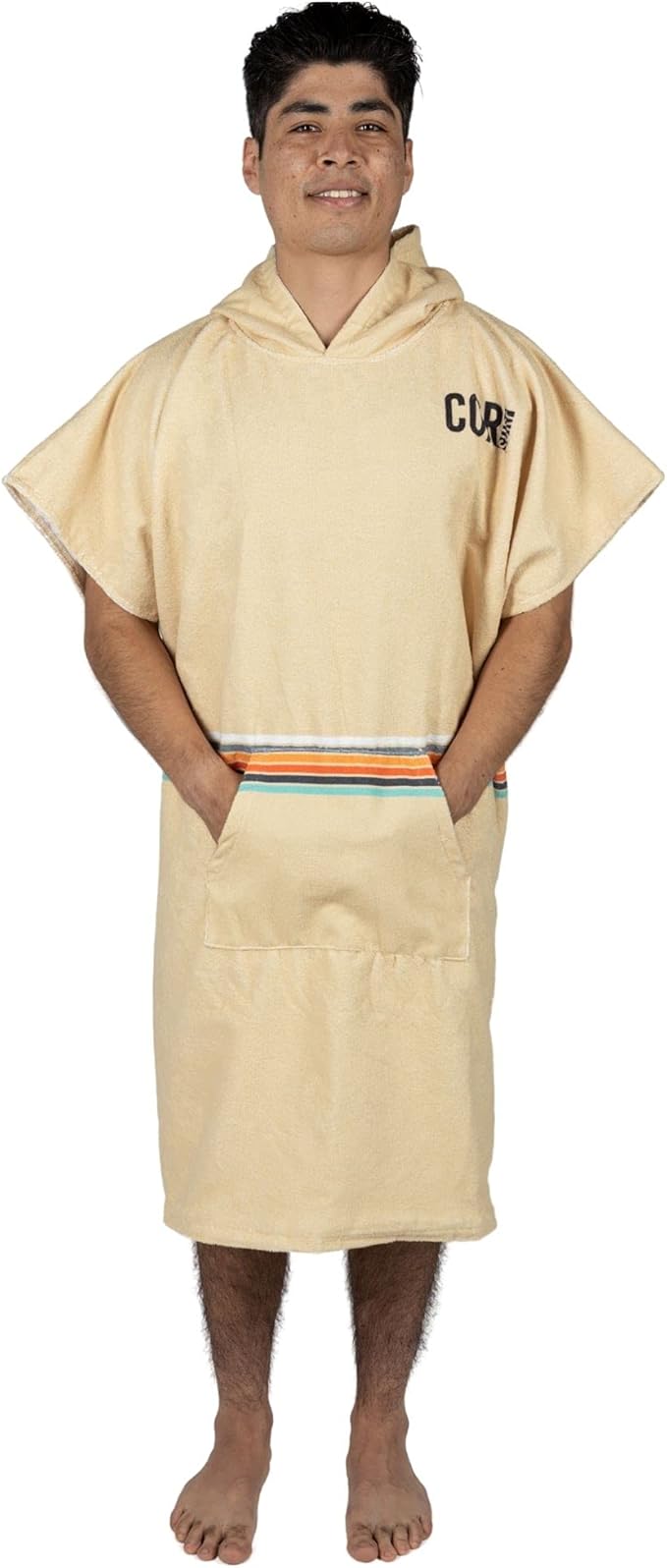 COR Surf Poncho Changing Towel Robe with Hood and Front Pocket | Thick Quick Dry Microfiber Wetsuit Poncho Towel for Surfing Beach Pool Swim (Large - Retro Sand)