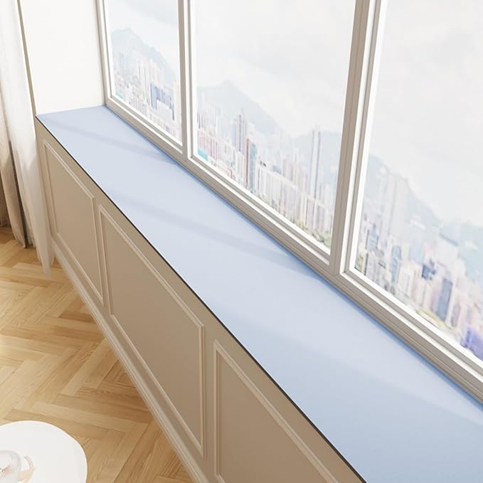 Window Sill Cushion Pad - Narrow Adjustable & Waterproof Window Seat Mat for Bay Windows, Absorbent Dust-Proof Liner with Non-Slip Backing,Cut-to-Fit (Blue, 31''x12'')