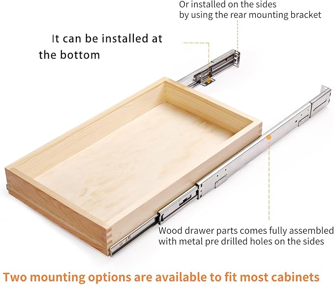 10”W x 21”D x 3”H Soft Close Slide Out Wood Drawer Organizer for Kitchen, (Cabinet Opening>11.5 inches for Bottom Assembly, Opening= 11 inches for Side Assembly)