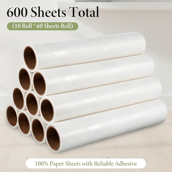 10 PCS Large Lint Roller Refill, 9.4 Inch Extra Sticky Lint Rollers for Pet Hair Stickys Rollers for Floor 60 Sheets per Roll for Cleaning Furniture Fabrics, Carpets and Hair