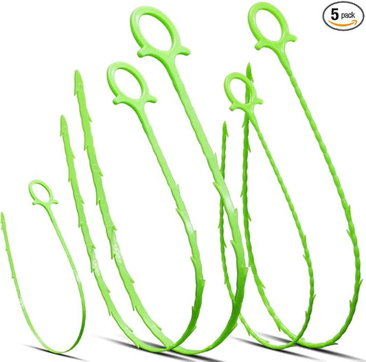 5 in 1 Compatible for Drain Snake Hair Drain with 5 Packs Drain Auger Clog Remover Cleaning Tool (Green)