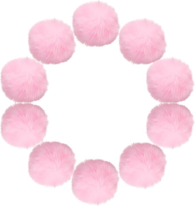 uxcell 3.5 Inch Faux Fur Pom Pom Balls, 10 Pcs Light Pink Fluffy Soft Faux Fur Pom Poms for Hats with Elastic Loop for DIY Knitting Hats Keychain Scarves Gloves Bags Shoes Accessories