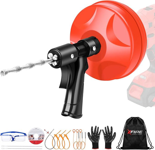 35 FT Double Mode Drain Snake Tools, 14-in-1 Drain Auger for Sink and Drain Unblocking, Plumbing Snake for Kitchen, Bathrom and Shower Sink, Snake for Real DYIs【Upgraded】