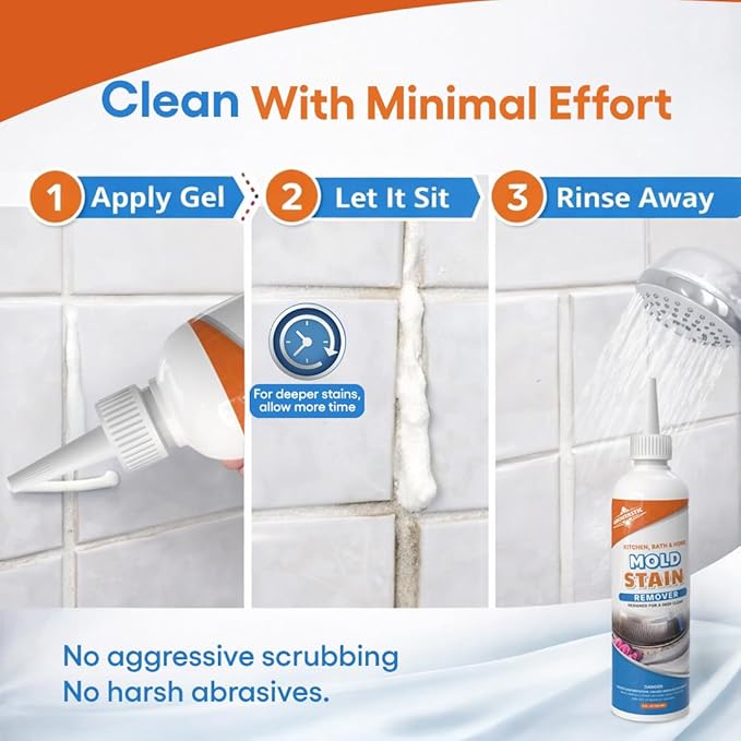 Stain Remover Gel Cleaner Heavy Duty for Front Loader Washing Machine Seal, Bathroom Grout, Shower, Caulk - Cleaning Solution