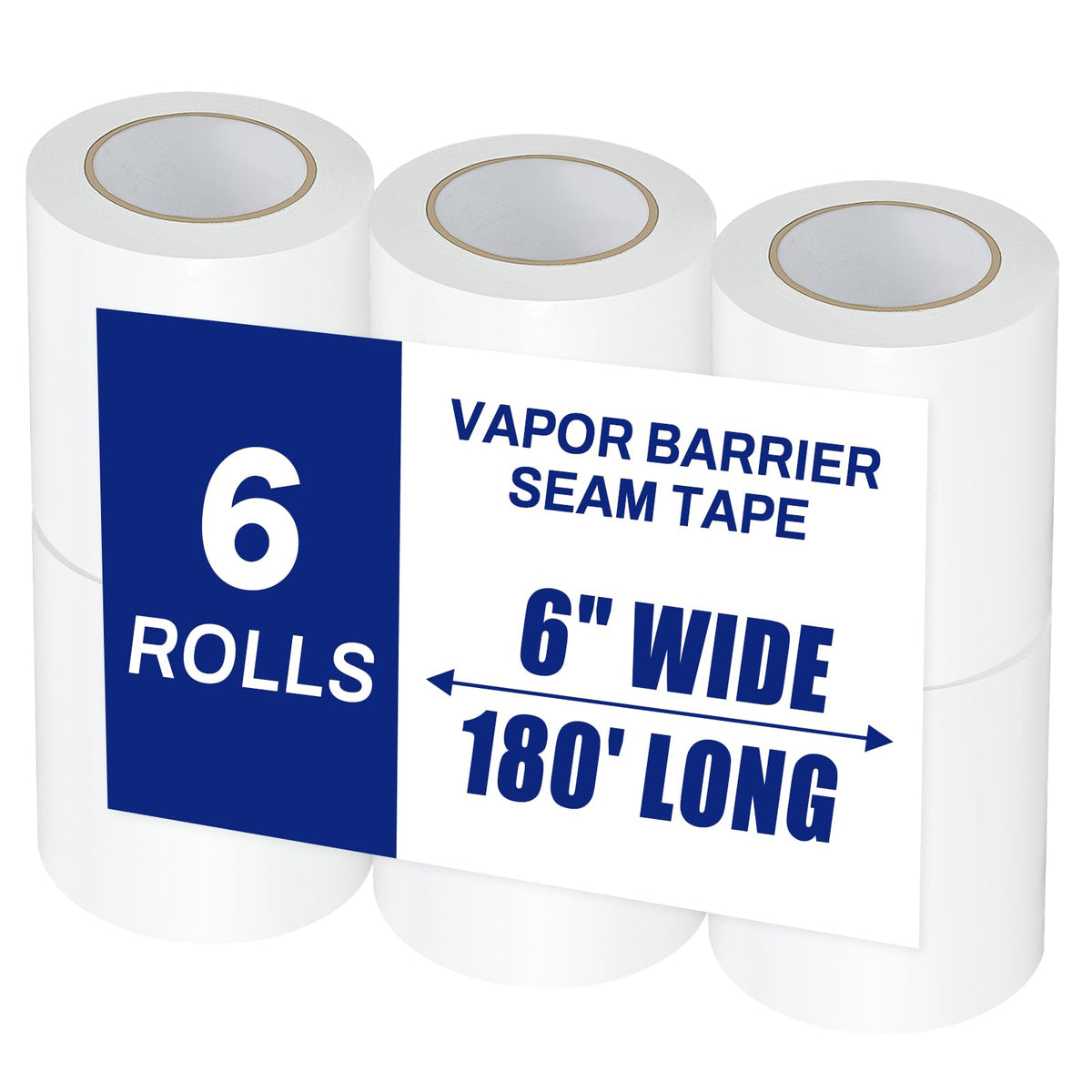 6 Roll, White Vapor Barrier Tape - Image 1