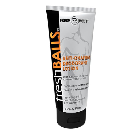 FRESH BALLS Lotion Anti-Chafing Cream Ball Deodorant for Men - Men's Anti-Chafe Lotion to Powder & Hygiene for Groin Area - Aluminum-Free, Talc-Free, 3.4 oz