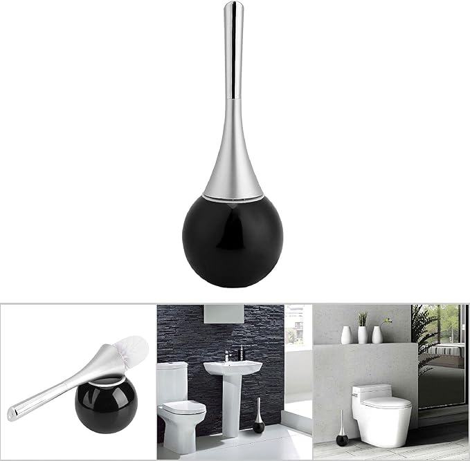 Toilet Brush Set, Stainless Steel Base Water Proof and ABS Plastic Handle Anti Impact, with Concealed Holder for Modern Bathroom Decor (Black Base)
