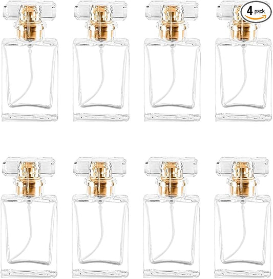 Empty Perfume Bottle Refillable 8PCS 50ml Glass Clear Travel Spray Atomizer Bottle Container Perfume Fine Mist Spray Bottle Pump Dispenser for Essential Oil Liquid (Square 50ml-8PCS)
