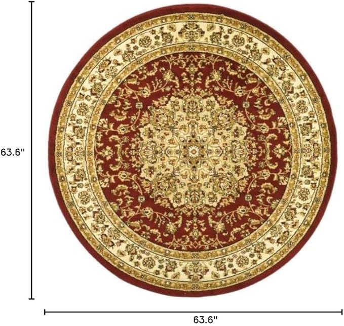 SAFAVIEH Lyndhurst Collection Area Rug - 5'3" Round, Red & Ivory, Traditional Oriental Medallion Design, Non-Shedding & Easy Care, Ideal for High Traffic Areas in Living Room, Bedroom (LNH222B)
