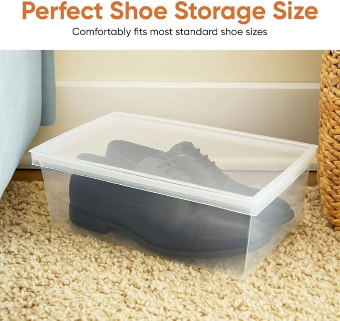 Superio Shoe Box Modern Storage Container 2 Pack - 6.5 Quart/6 Liter, Stackable Plastic Shoe Box Organizer (13.5"L x 8.35"W x 5.2"H)