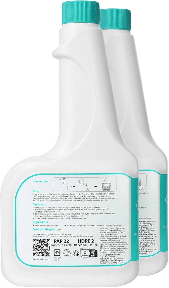 eufy RoboVac Hard Floor Cleaning Solution (2 Bottles), Dilution Ratio 1:200, 473 ml, Floor Cleaner, Eco-Friendly, Plant-Based,Compatible with Omni C20, X8 Pro, X10 Omni, G series, L Series (Pack of 2)