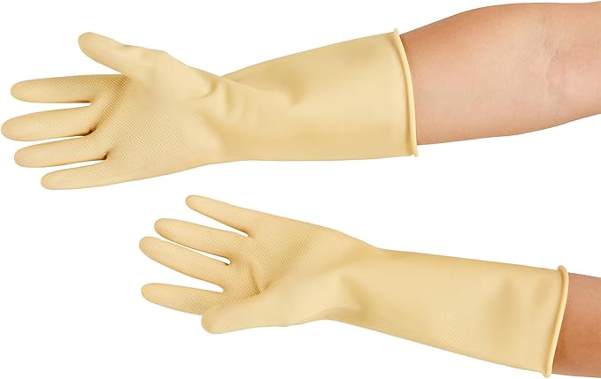 Restaurantware Cleaning Gloves Case of 10 Rubber 22 mil Household Gloves Chemical-Resistant Puncture-Resistant Abrasion-Resistant Yellow