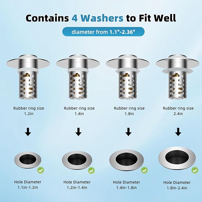 Universal Metal Bathroom Sink Drain Strainer Hair Catcher Upgraded 3 in 1 Pop-up Sink Stopper, with Detachable Stainless Steel Filter Basket, Fit for Standard 1.1''~2.36'' Basin Hole, Chrome