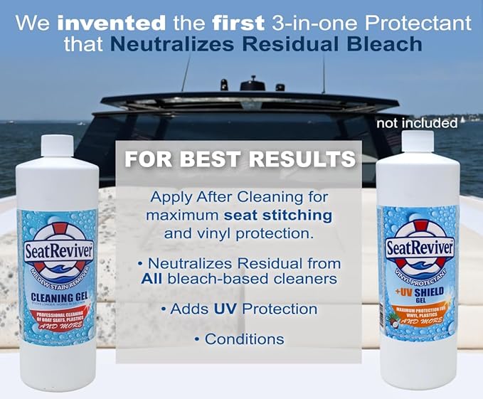 Marine Mildew Stain Remover for Boat Seats, Vinyl & Plastic | Light Gel That Clings Longer | Fast-Acting | No Scrub | 32oz