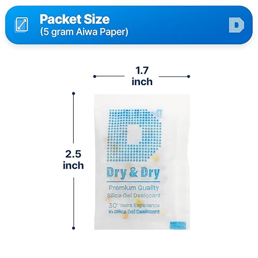 Dry & Dry 5 Gram [400 Packets] Premium Orange Indicating Silica Gel Packets Desiccants - Food Safe Silica Packets Silica Gel Silica Gel Packets