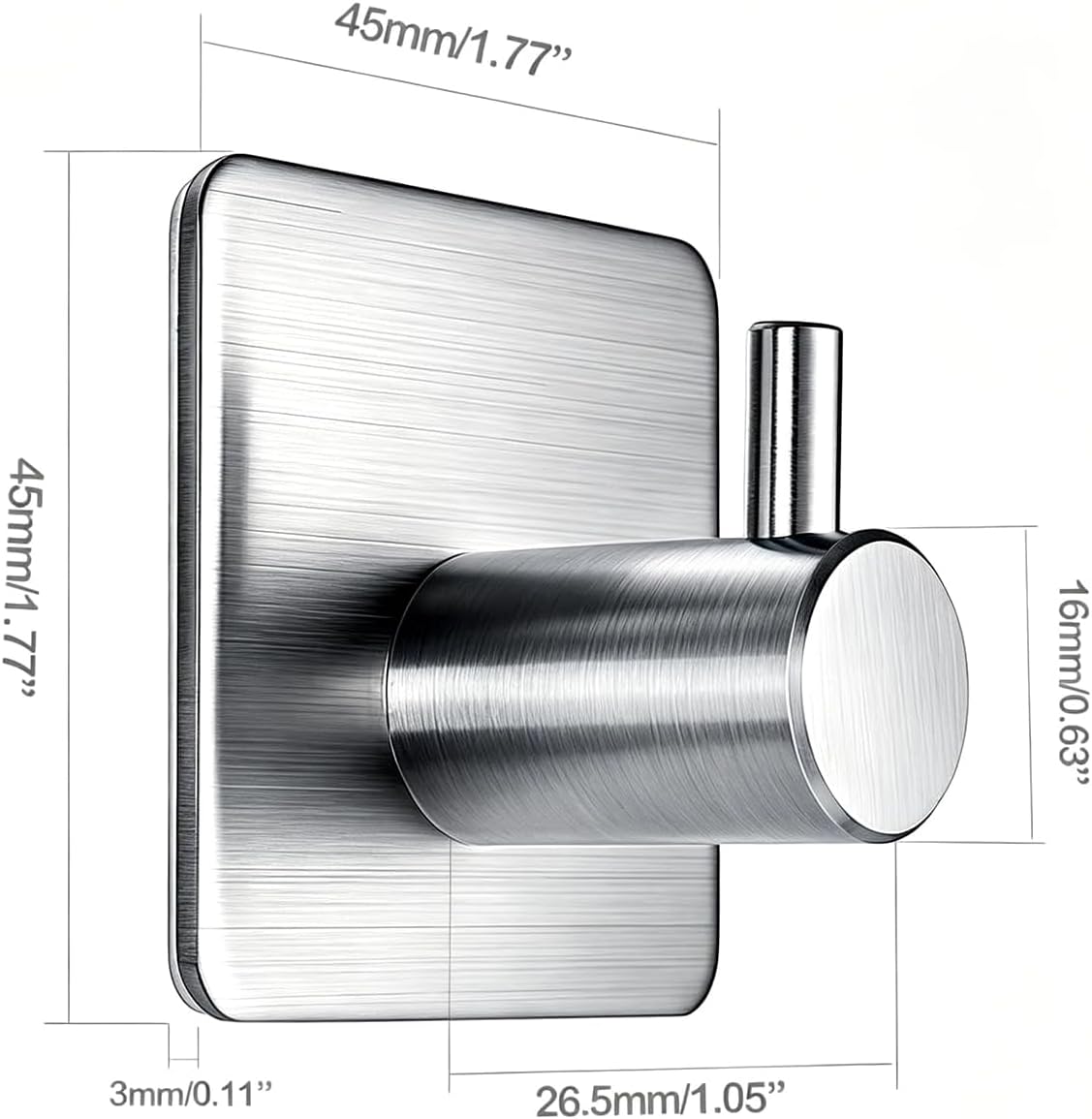 Adhesive Wall Hooks Stainless Steel 6-Pack — No-Drill, 15 lbs Heavy Duty for Bathroom, Kitchen & Entryway