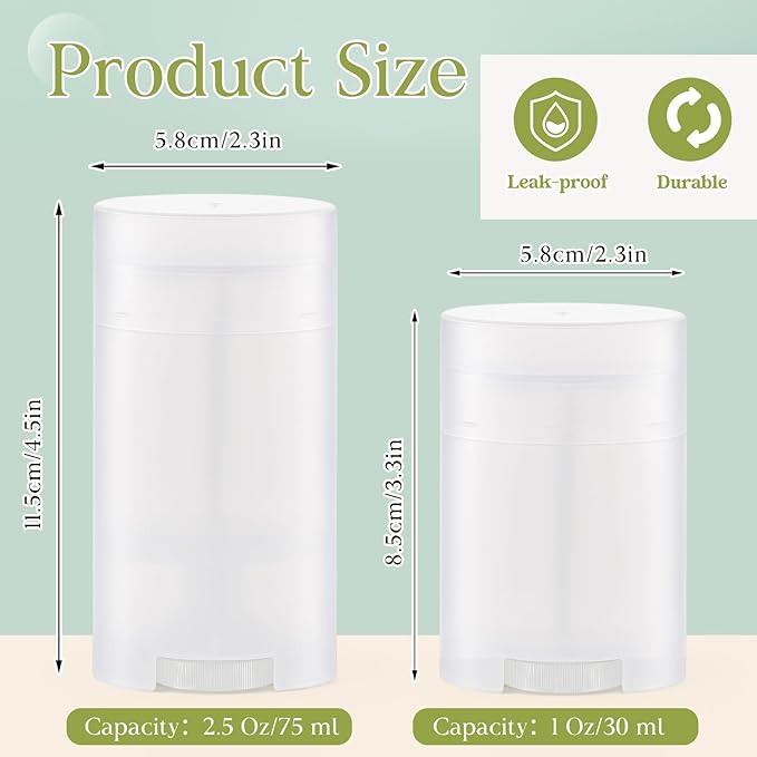 50 Pack Transparent Empty Deodorant Containers, 30ml/1oz, Bottom Filling, Refillable Deodorant Tubes Lipstick Balm Tubes Twisted, Plastic Oval for Homemade DIY Aromatherapy, Balm, Lotion