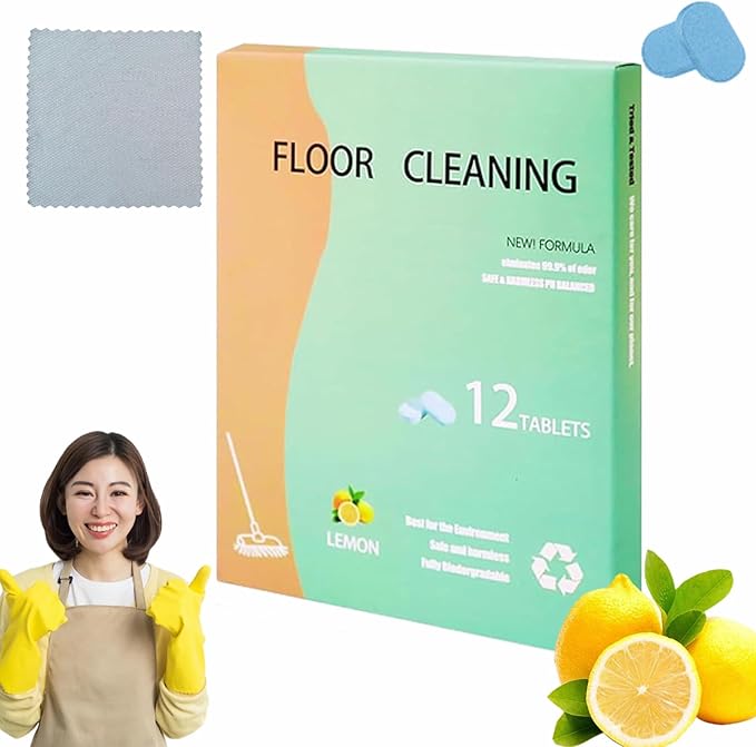 Floor Cleaning Tablets, 12PCS Floor Cleaner Tablets, High Shine & Deep Clean, Floor Cleaning Solution Tablet Lemon Scent, Flooring Protection Agent for Tile, Shine Wood (12PCS)