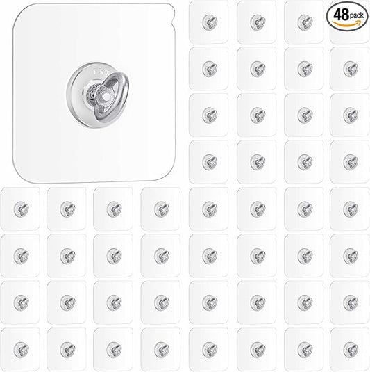 48 Pcs Heavy Duty Adhesive Ceiling Hooks Ceiling Wall Christmas Hooks Hangers Without Nails Practical Stainless Steel Waterproof for Indoor Outdoor Home Office Kitchen Hanging Plant