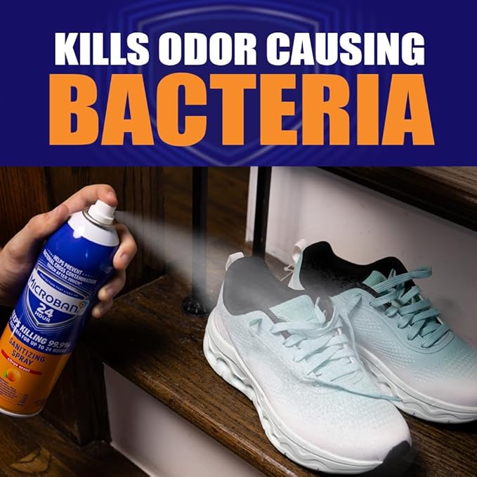 MICROBAN Sanitizing Spray, 15 oz., 2 Pack, Citrus, Penetrates Soap Scum, Greasy Soils and Reduces Odors, Keeps Killing 99.9% of Bacteria on Hard, Non-Porous Surfaces in Your Home for up to 24 Hours