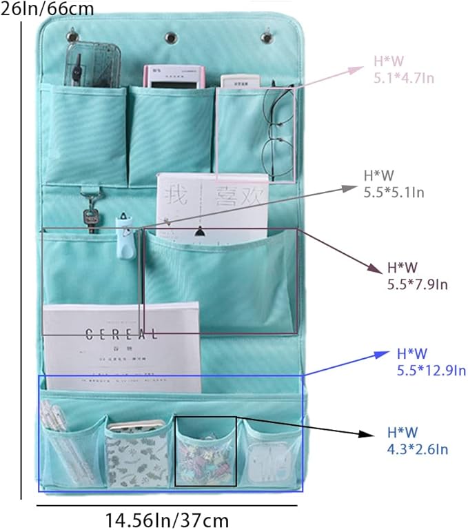 HSLFUAI Hanging Organizer with Pockets – Wall & Door Storage Bag with 3 Sticky Hooks – Hanging Storage Organizer for Bathroom, Bedroom, Closet, Dorm, Washing Table (3Layer, Green)