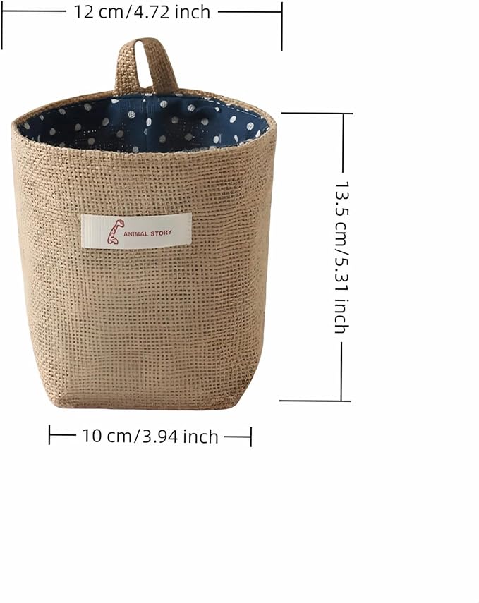 Washable Cotton Linen Hanging Organizer Bag for Door Wall Bedside | Washable Storage Pockets | Space Saving ，Reusable Closet Organizer (2Pack) (Deep blue dots+yellow stripes)